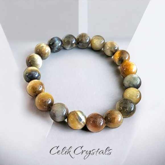 Tiger Eye Healing Bracelet Natural Stones for Men or Women 10mm - Picture 3 of 3